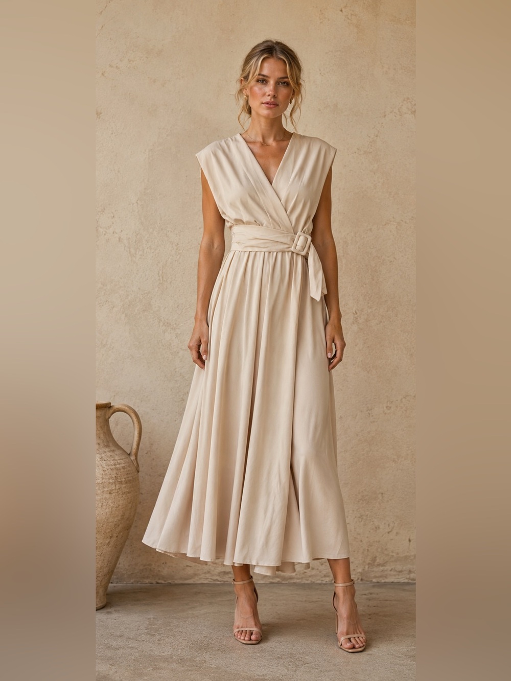 LARA BELLA soft beige / champagne midi dress